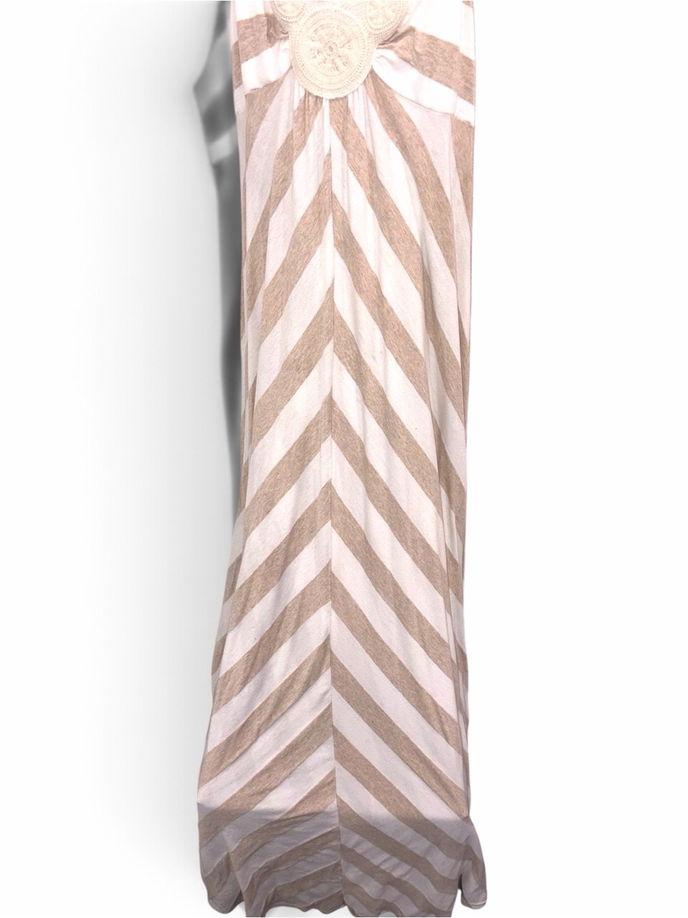 Ella Moss Tan Beige White Striped Crochet Neckline Maxi Dress Small long boho - Picture 5 of 7